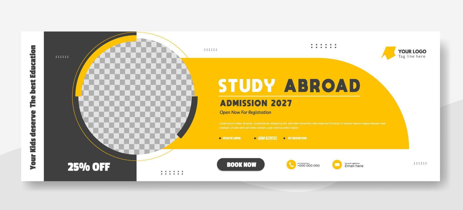 diseño de la portada de la escuela de educación, banner web para la promoción del registro escolar, plantilla de banner web vector