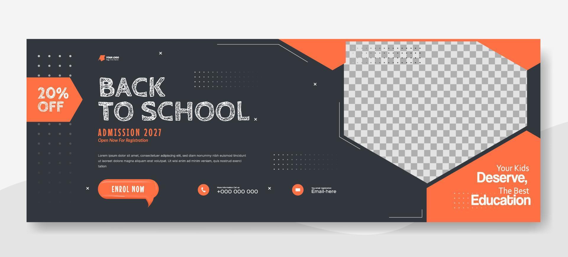 education school cover page design, web banner for school registration promotion, web banner template vector