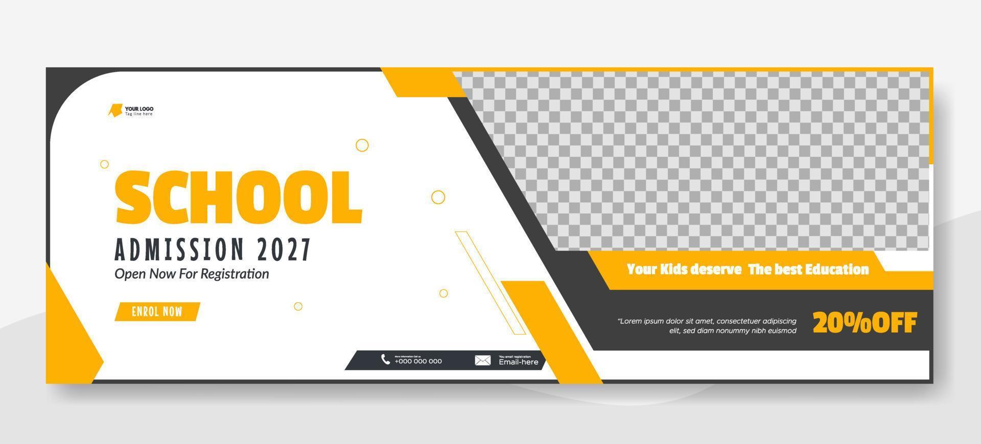 diseño de la portada de la escuela de educación, banner web para la promoción del registro escolar, plantilla de banner web vector