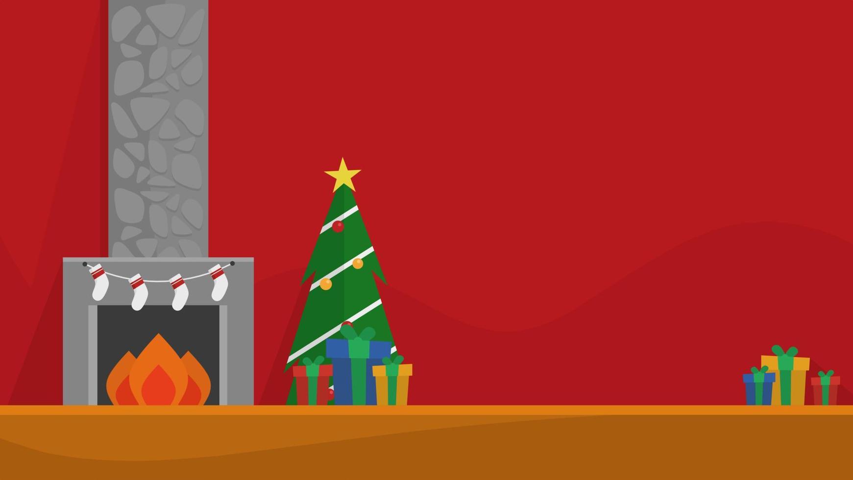 background of room with christmas decoration and red wall vector