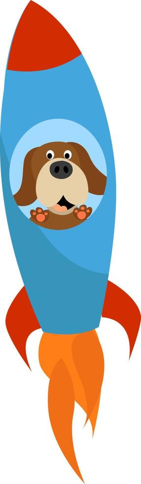 Dog in rocket ship , illustration, vector on white background