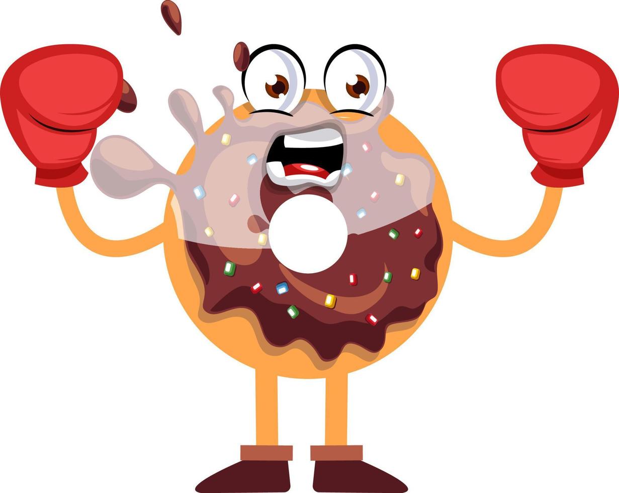 Donut with boxing gloves, illustration, vector on white background.