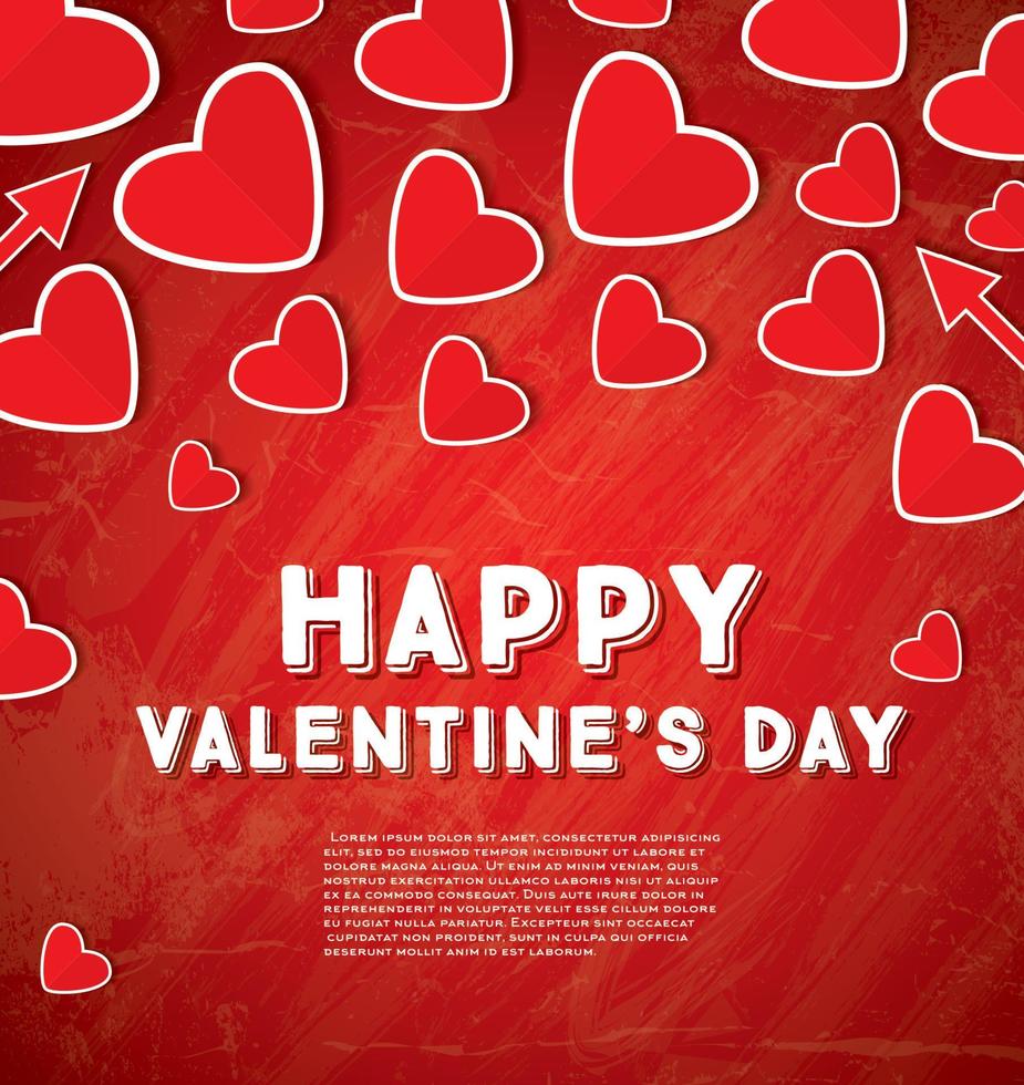 Happy Valentine's Day Greeting Card with Red Hearts. vector