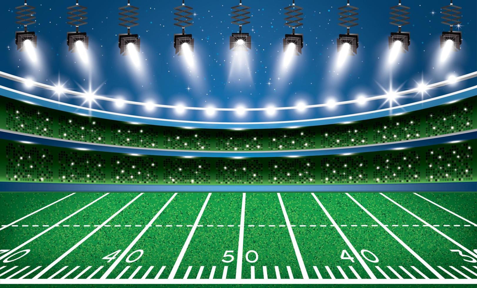 American Football Stadium Arena with Spotlights. vector