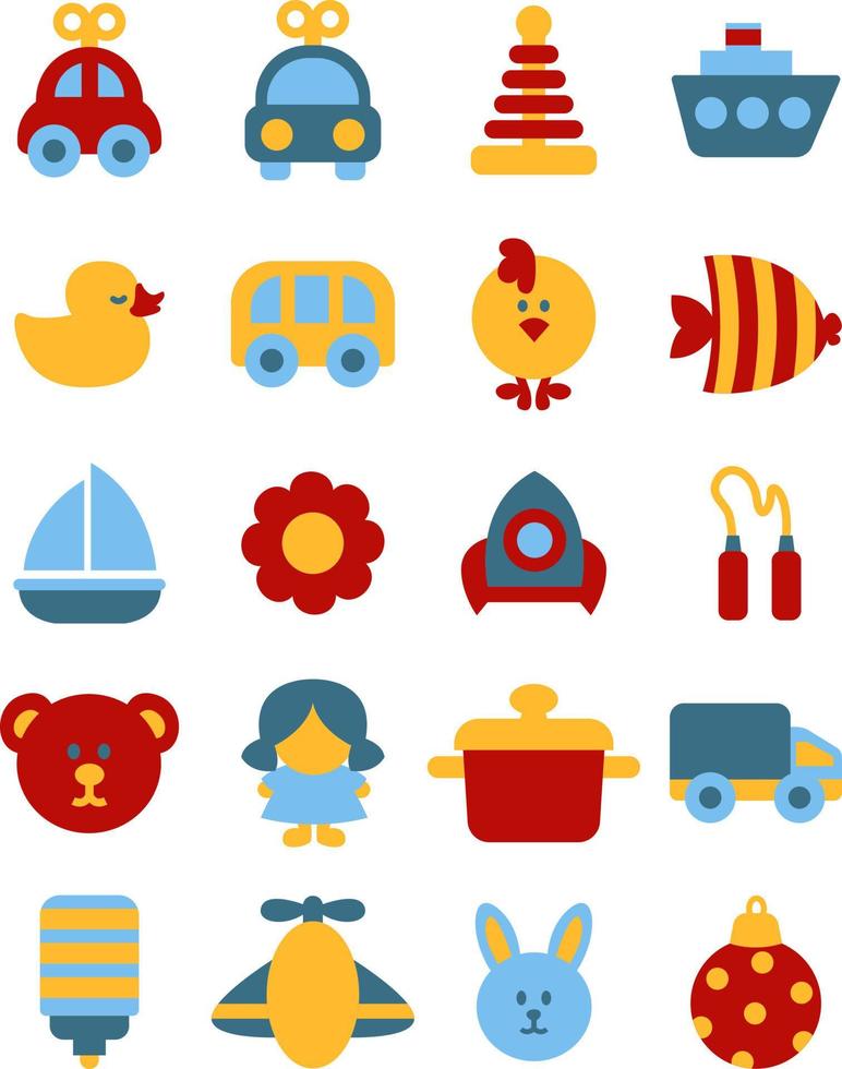 Kids toys, illustration, vector on a white background.