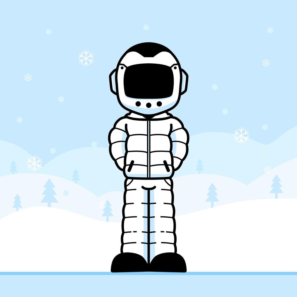 lindo astronauta con abrigo de chaqueta en invierno. vector