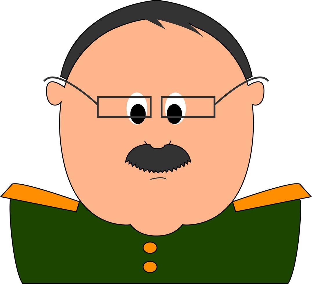 General with glasses, illustration, vector on white background.