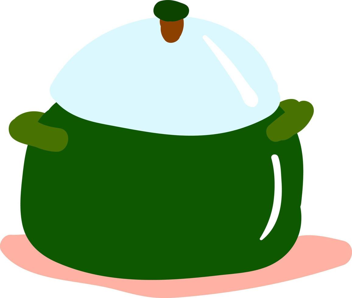 Green cookware, illustration, vector on white background.