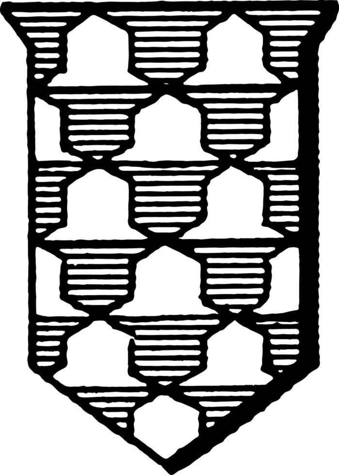 piel de escudo vair formas de campana de plata plateada con líneas horizontales, grabado antiguo. vector