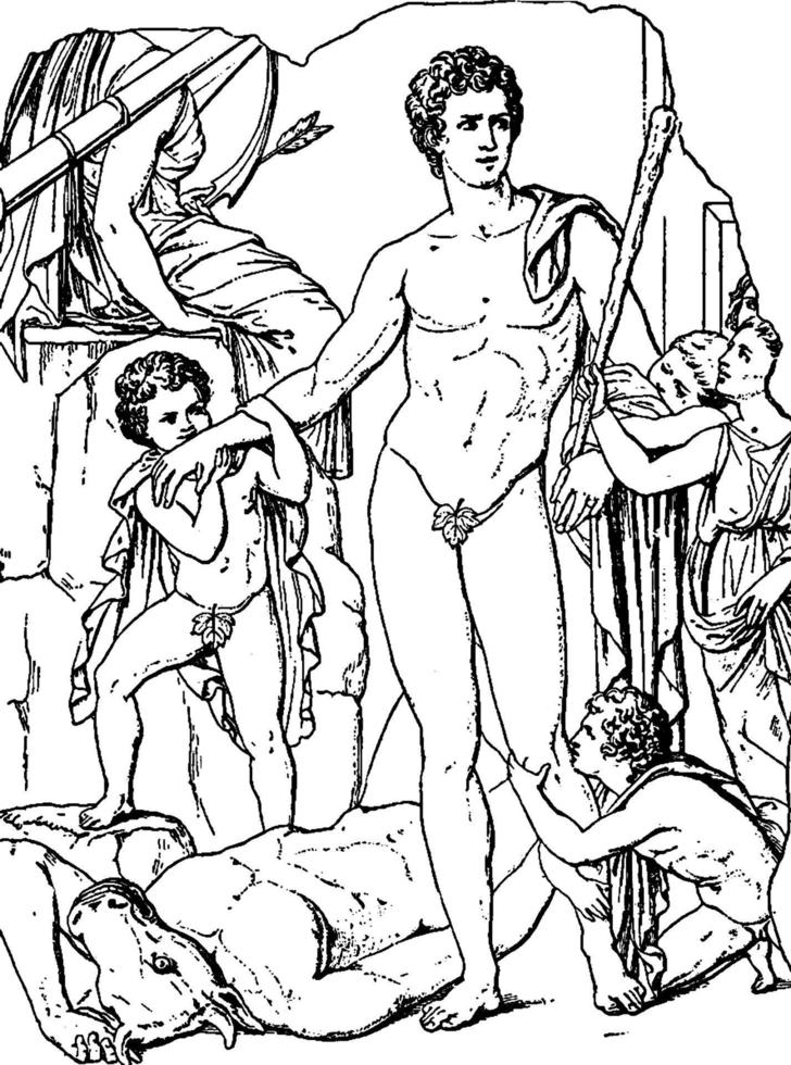 Theseus and the minotaur vintage illustration. vector