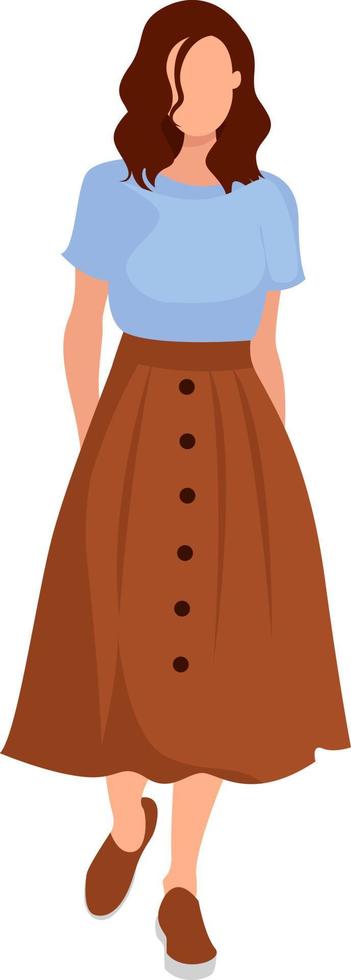 Woman with long skirt, illustration, vector on white background