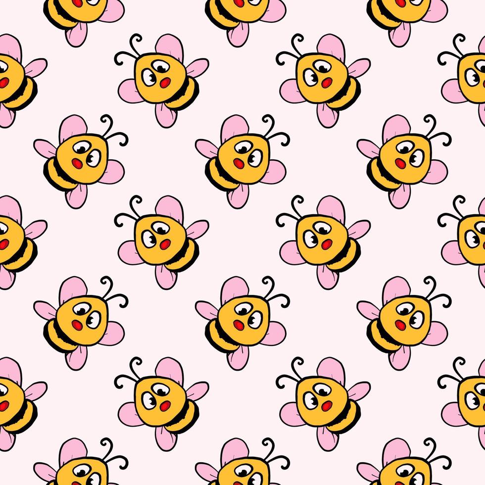 abeja increíble, patrón sin costuras sobre fondo rosa claro. vector