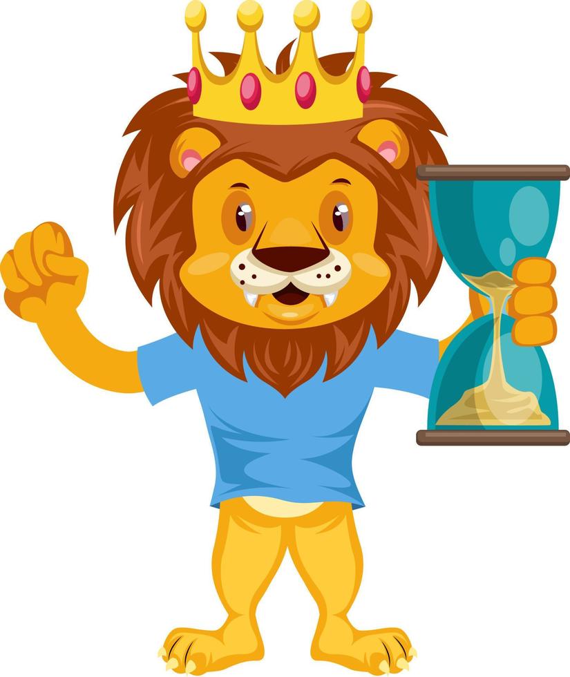 Lion with sand clock, illustration, vector on white background.