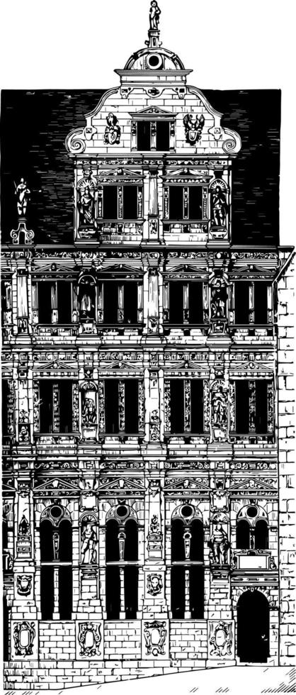 Facade of the Building a famous ruin in Germany vintage engraving. vector