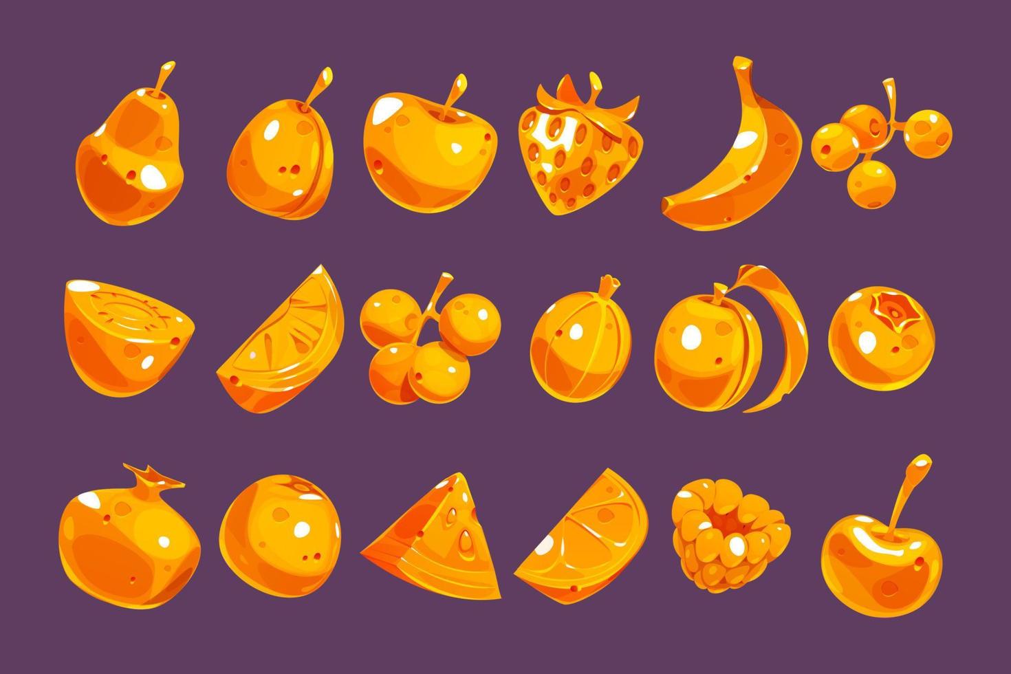 iconos de frutas y bayas doradas para la interfaz del juego vector