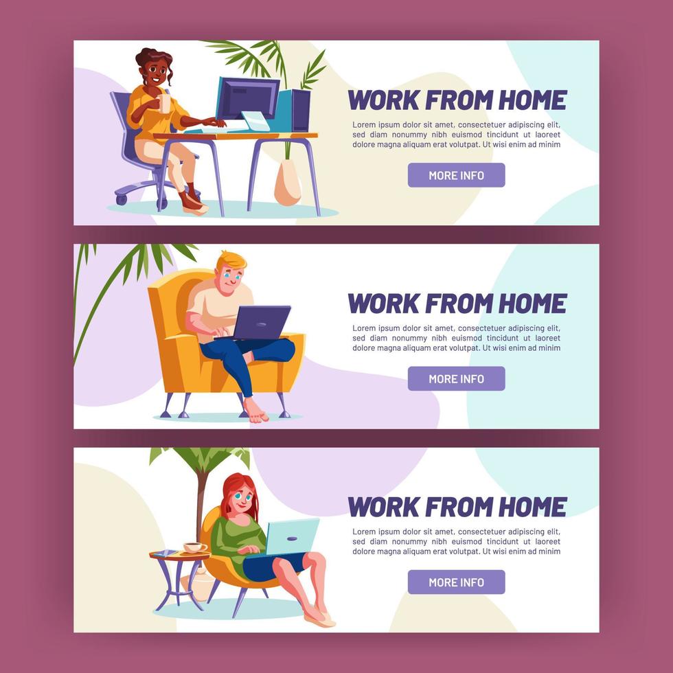 Work from home, freelance, remote job banners vector