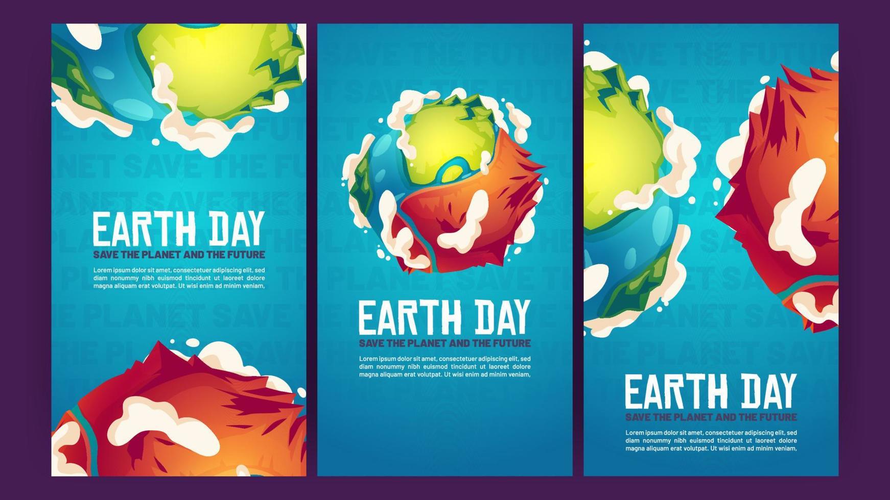 Earth day posters with green planet with dry part vector