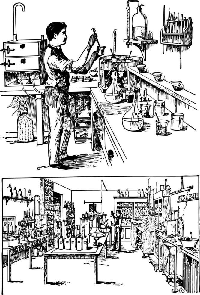 Chemistry Laboratory, vintage illustration. vector