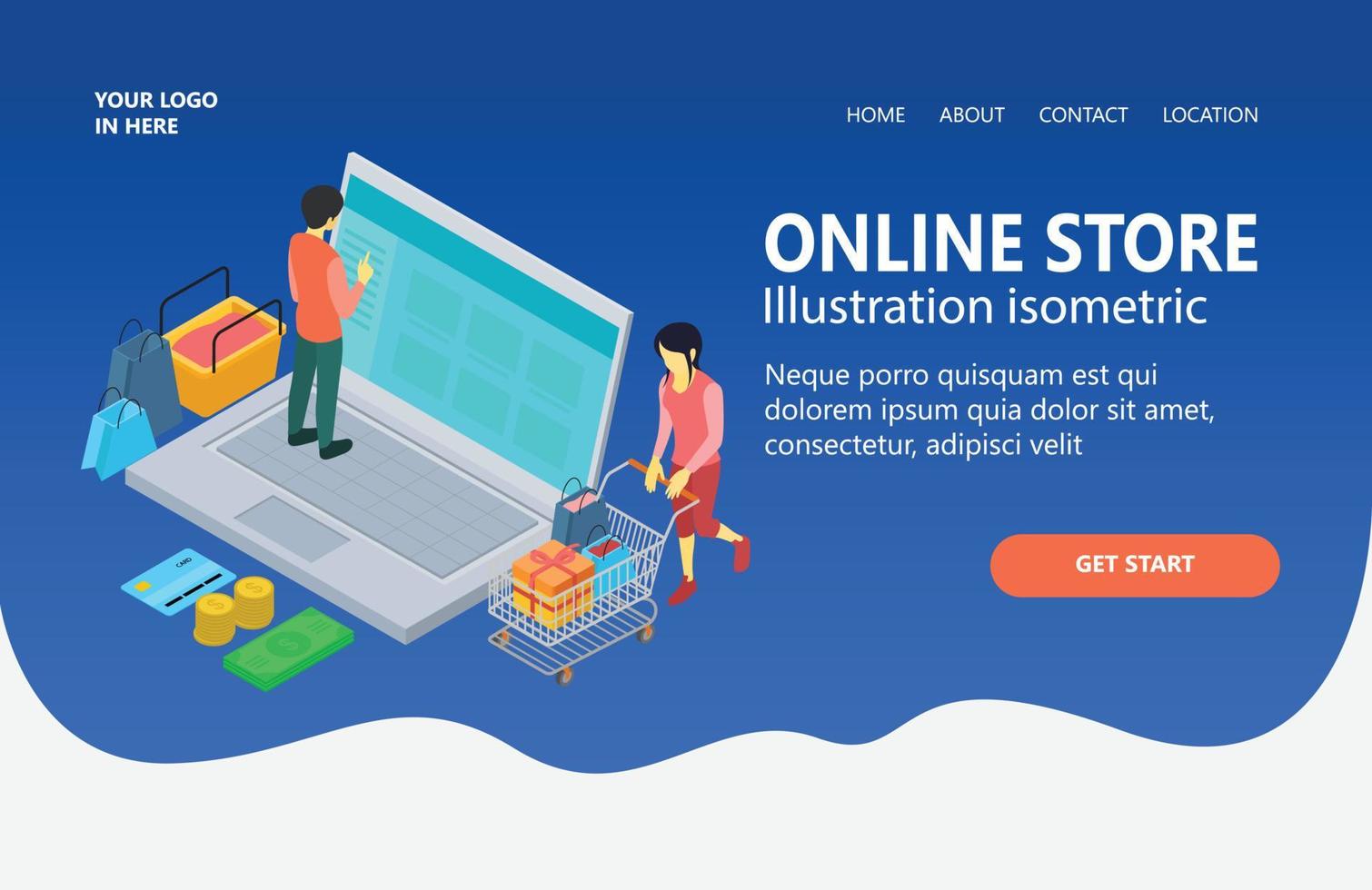 Landing page with illustration about online shop vector