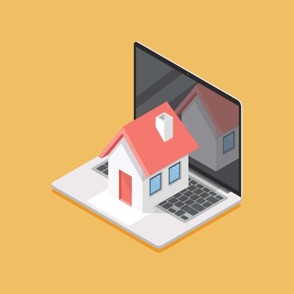 House icon on laptop screen isometric view vector