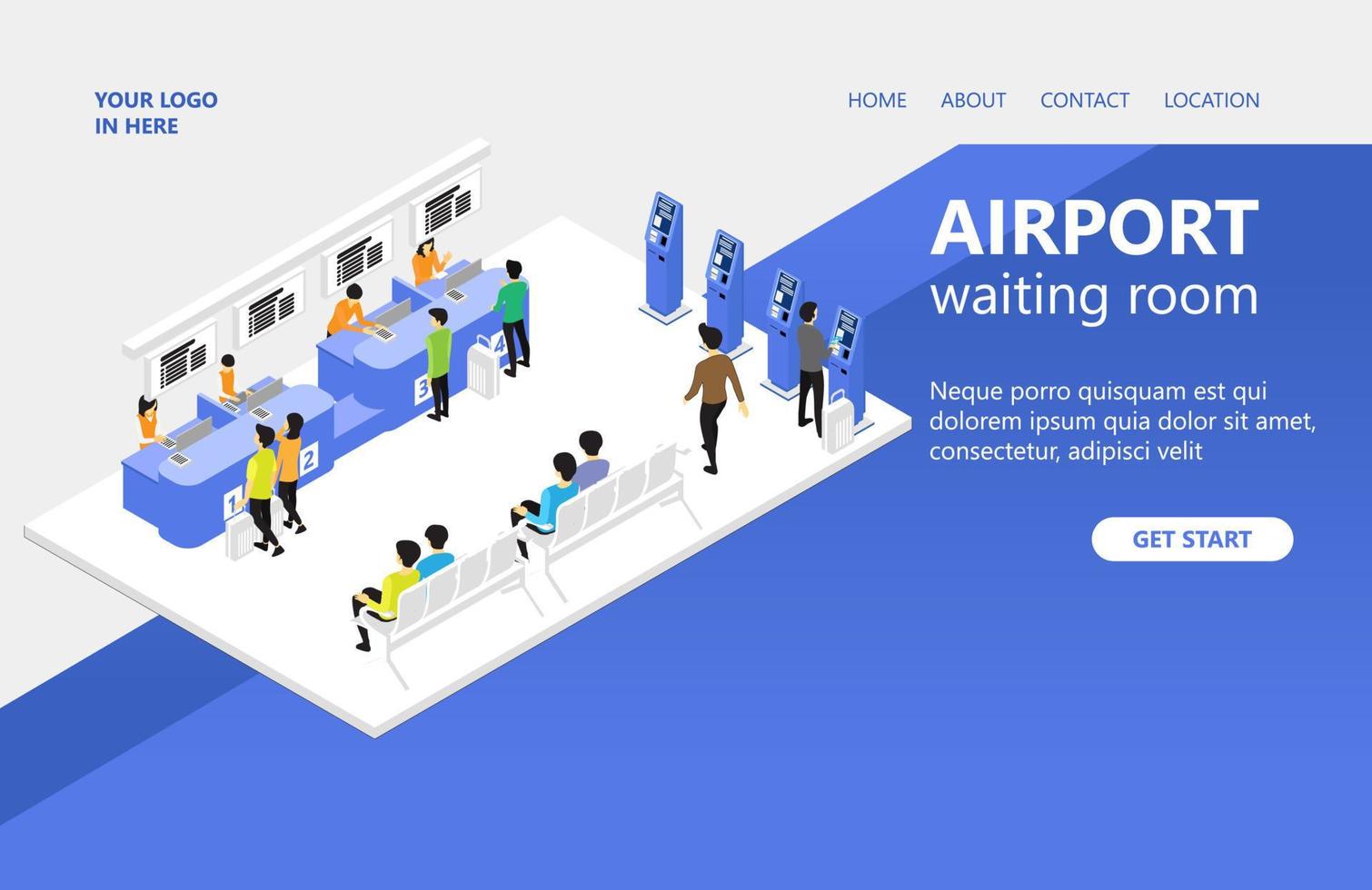 Illustration of waiting in line at the airport waiting room Suitable for landing page, flyers, Infographics, And Other Graphic Related Assets-vector vector