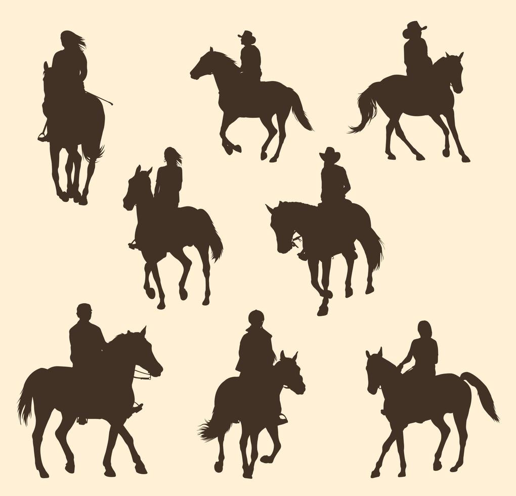 Set of silhouettes of riders on a horse vector