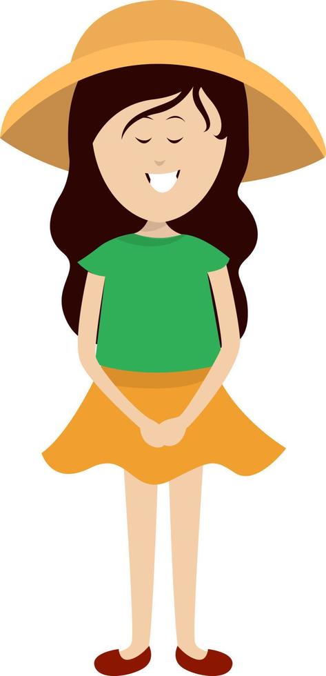 Chica con sombrero de verano, ilustración, vector sobre fondo blanco.