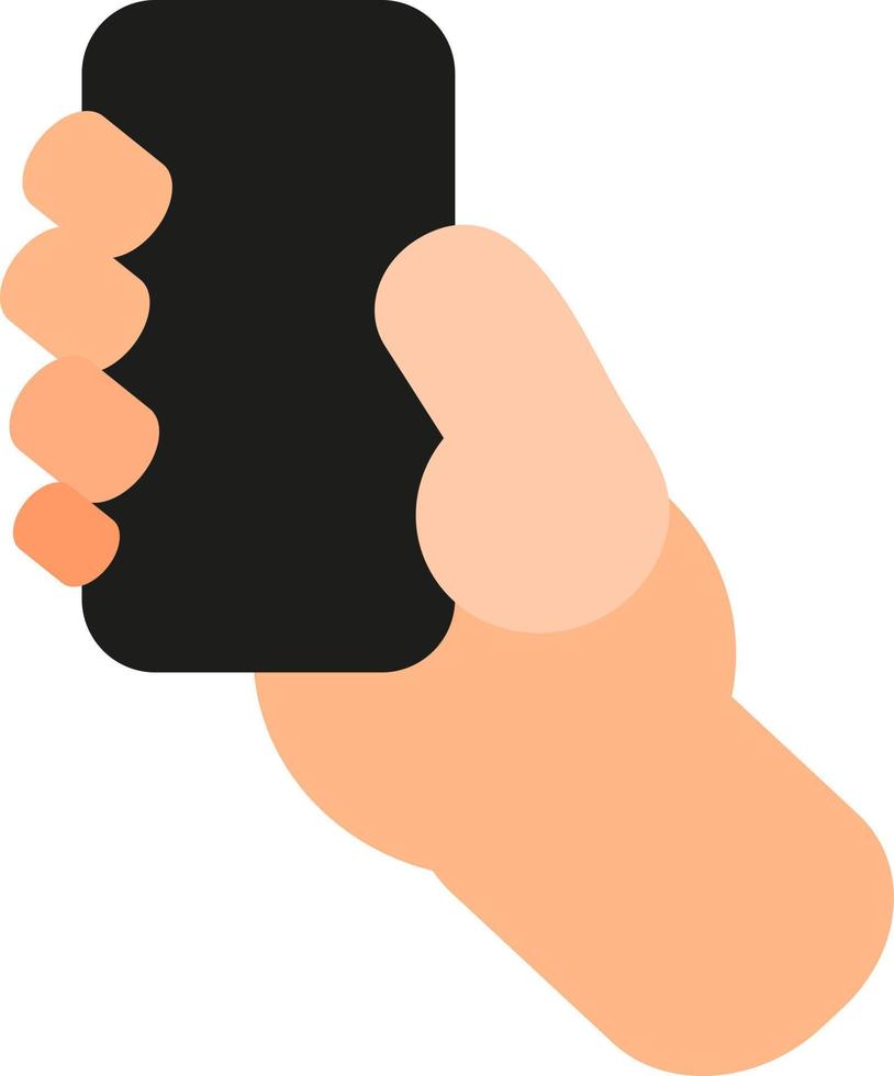 Holding phone with right hand, illustration, vector on a white background.