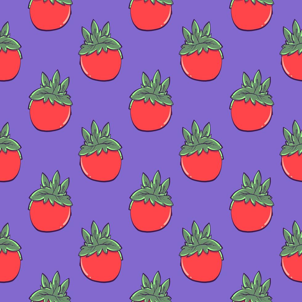 Little red tomato , seamless pattern on a purple background. vector