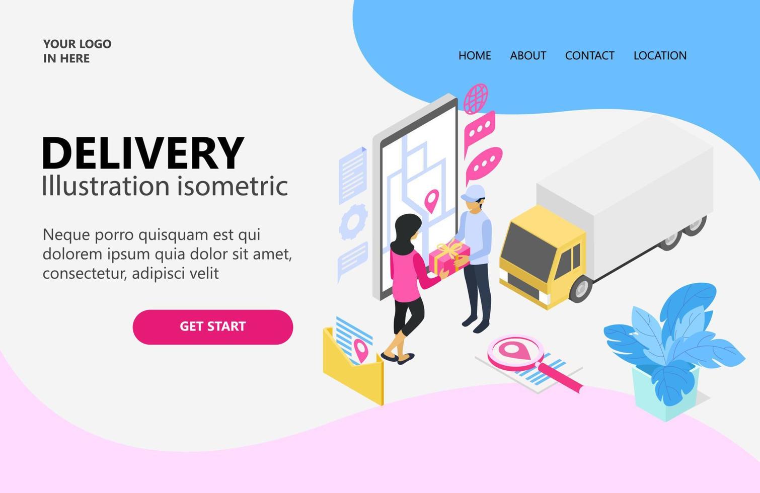 Illustration of a courier sending an order to his customer Suitable for landing page, flyers, Infographics, And Other Graphic Related Assets-vector vector