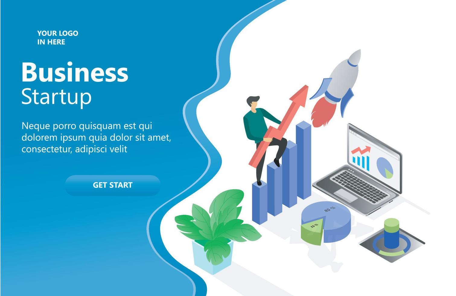 Illustration of startup launch with rocket technology Suitable for landing page, flyers, Infographics, And Other Graphic Related Assets-vector vector