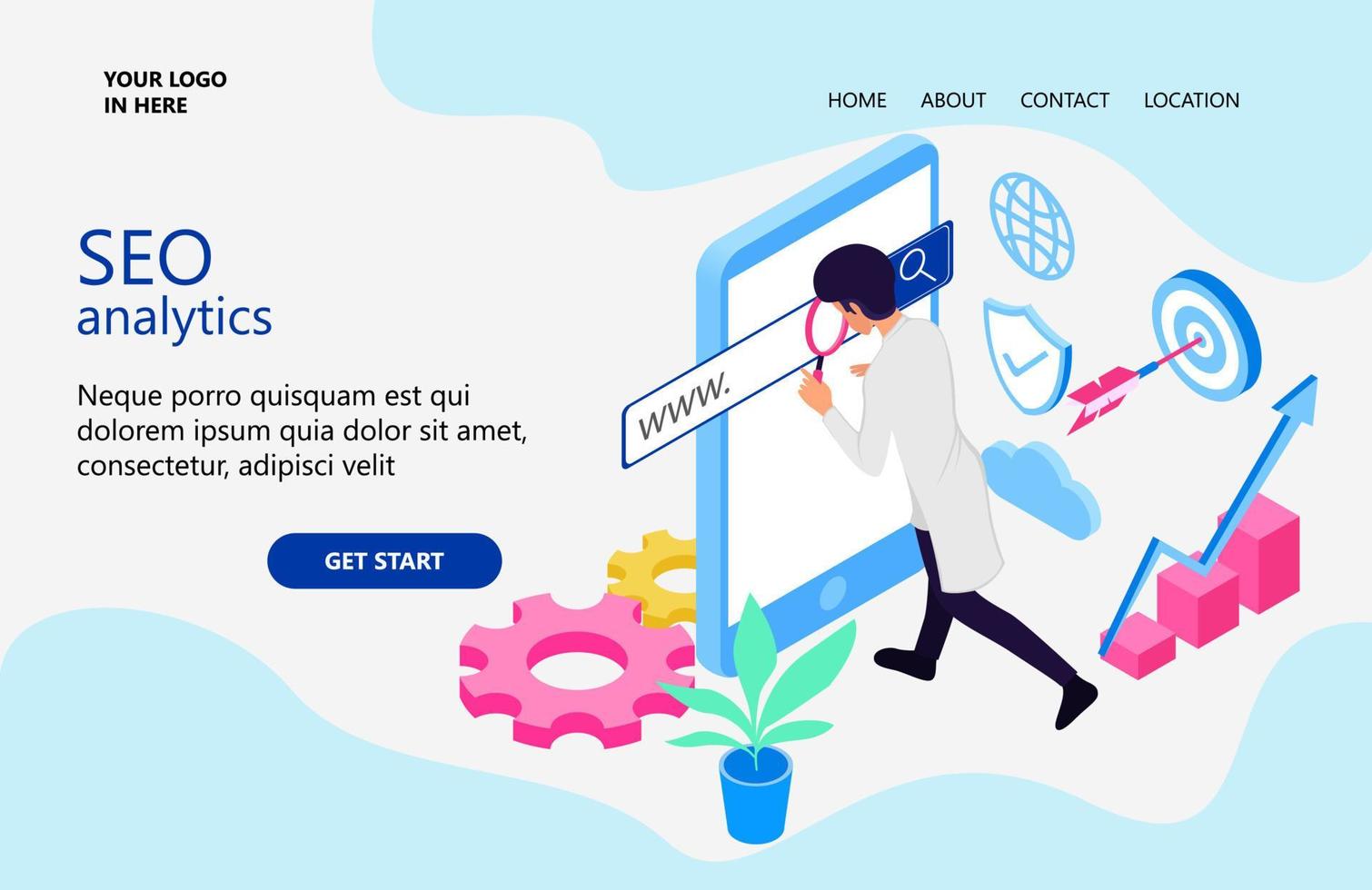 Illustration of search seo analysis Suitable for landing page, flyers, Infographics, And Other Graphic Related Assets-vector vector