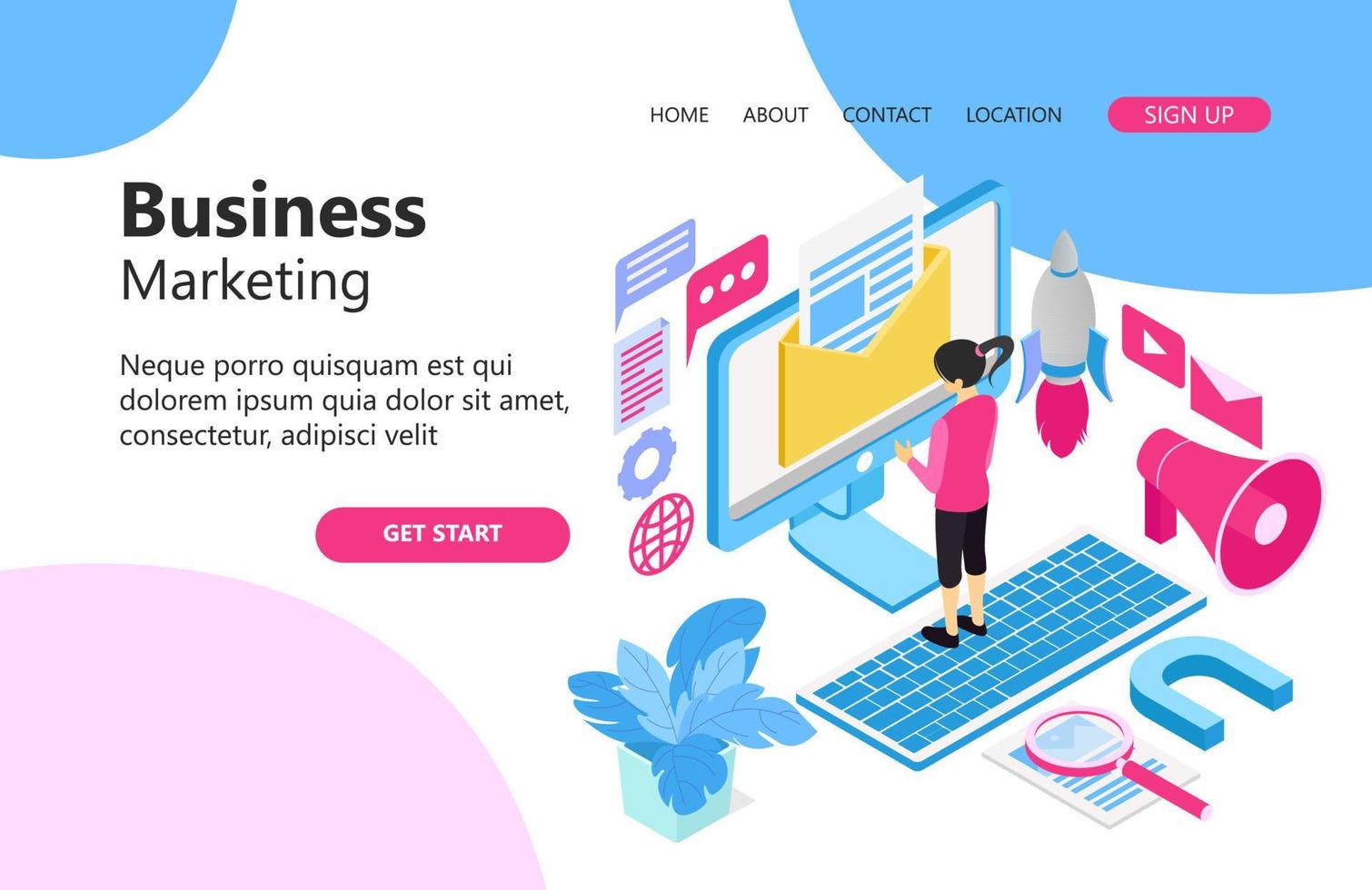 Illustration of startup launch with rocket technology Suitable for landing page, flyers, Infographics, And Other Graphic Related Assets-vector vector