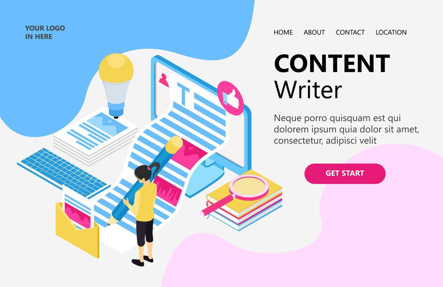 Illustration of a copy writer creating content on a blog Suitable for landing page, flyers, Infographics, And Other Graphic Related Assets-vector vector