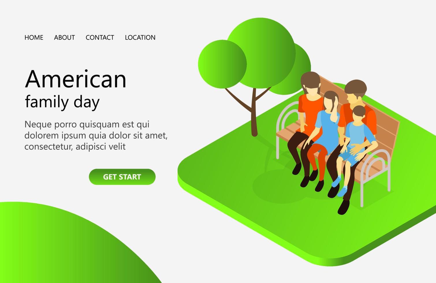 landing page with illustration about american family vacation in park vector