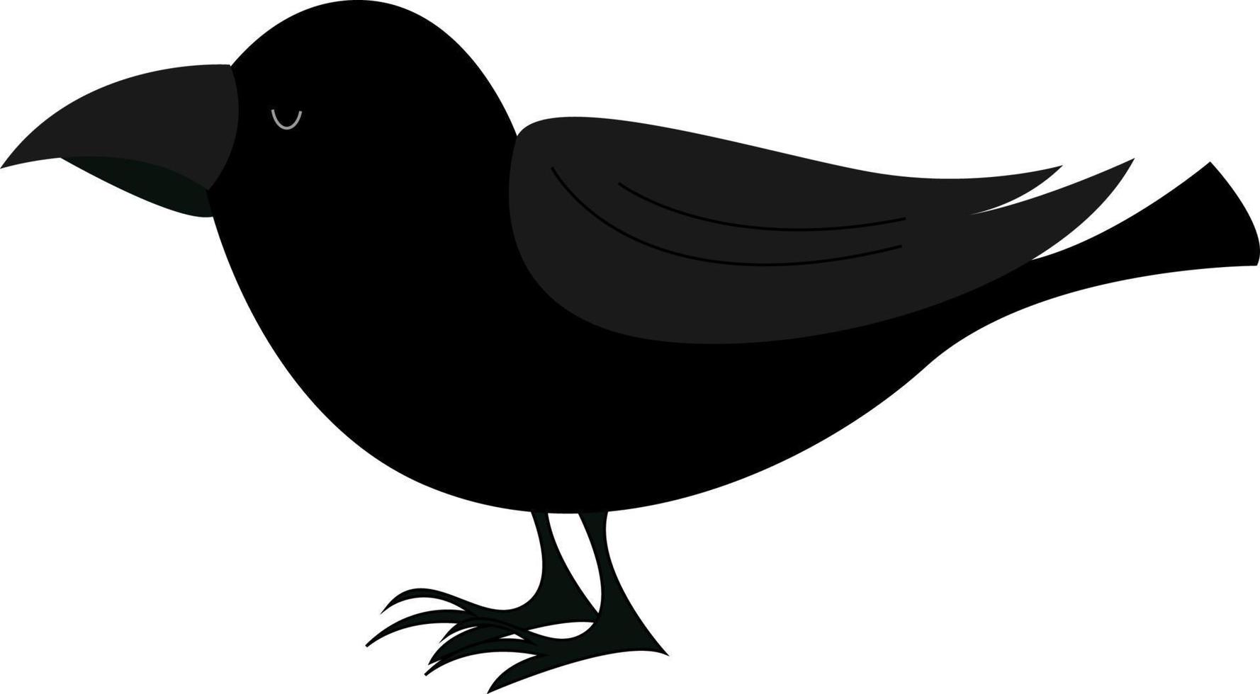 Black crow standing, illustration, vector on white background.