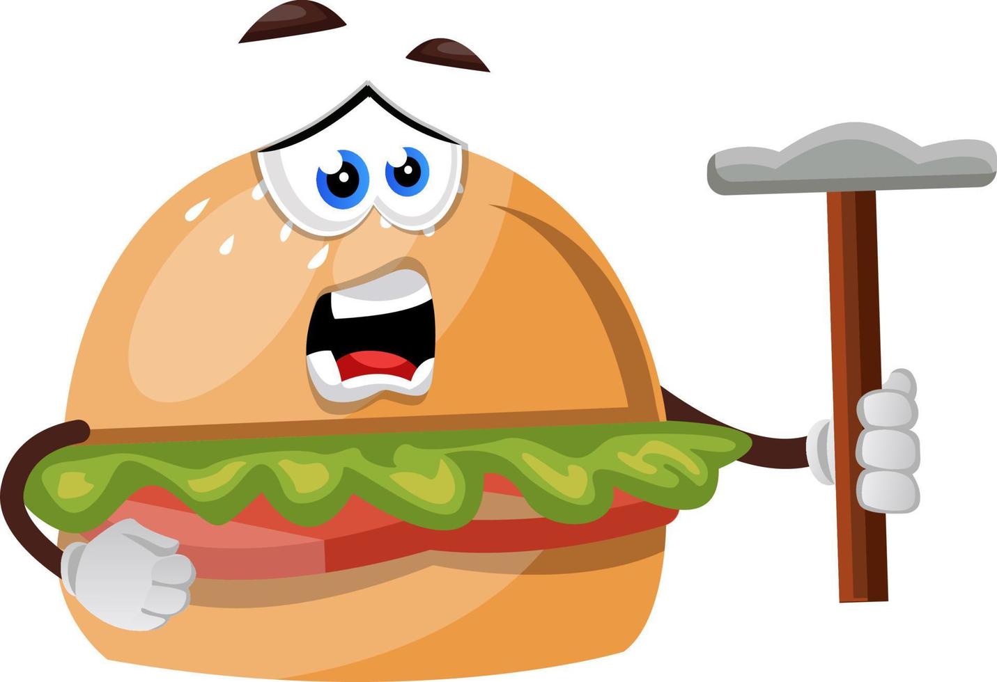 Burger with hammer, illustration, vector on white background.