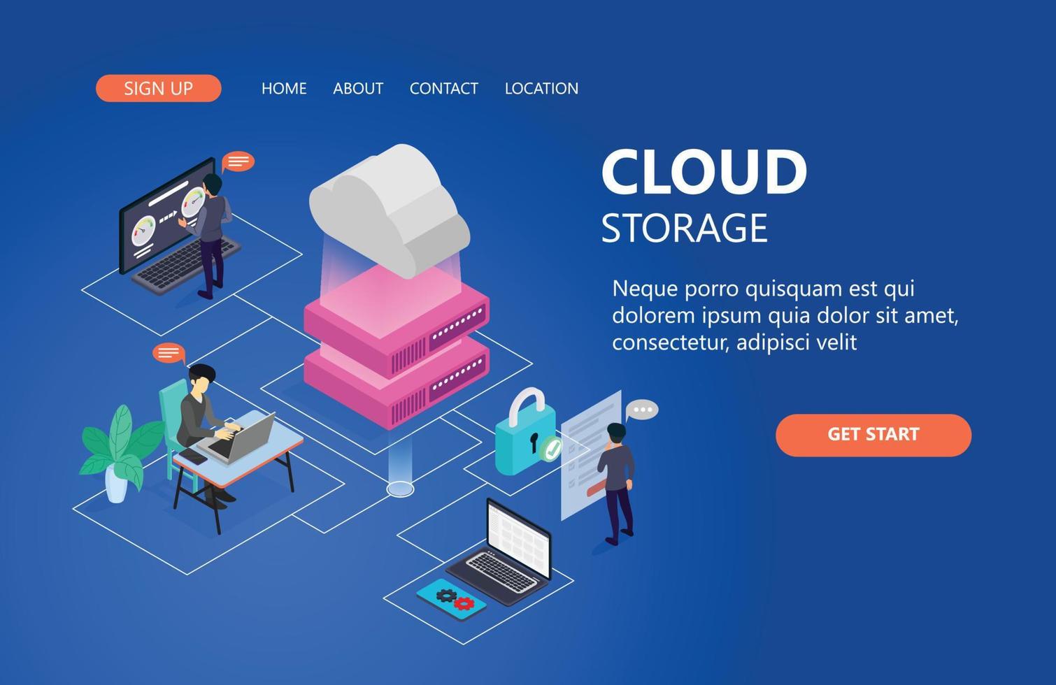 ilustración del programador del servidor de almacenamiento de datos en la nube adecuado para la página de inicio, folletos, infografías y otros activos gráficos relacionados con el vector