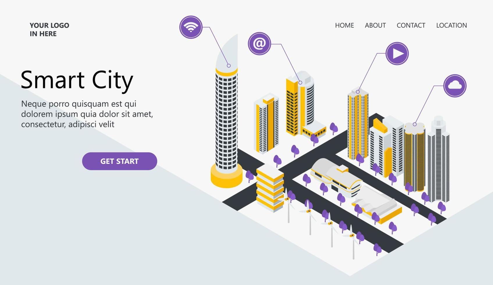 Landing page with illustration about smart city vector