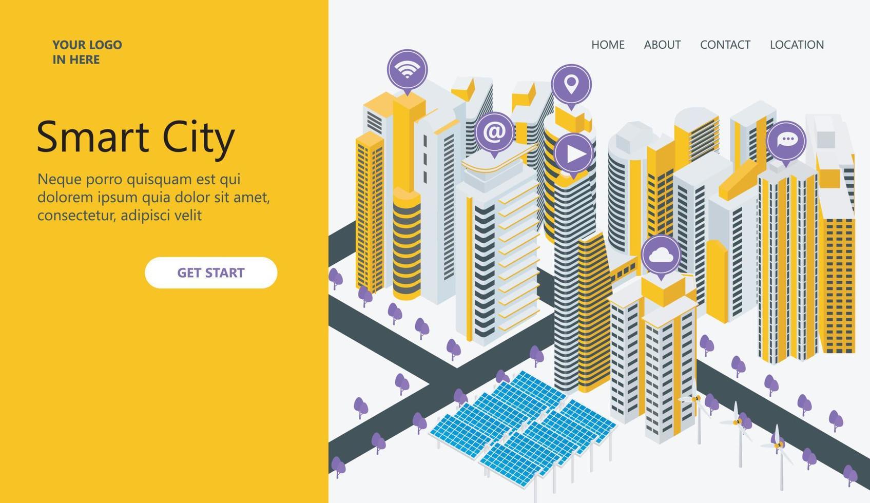 Landing page with illustration about smart city vector