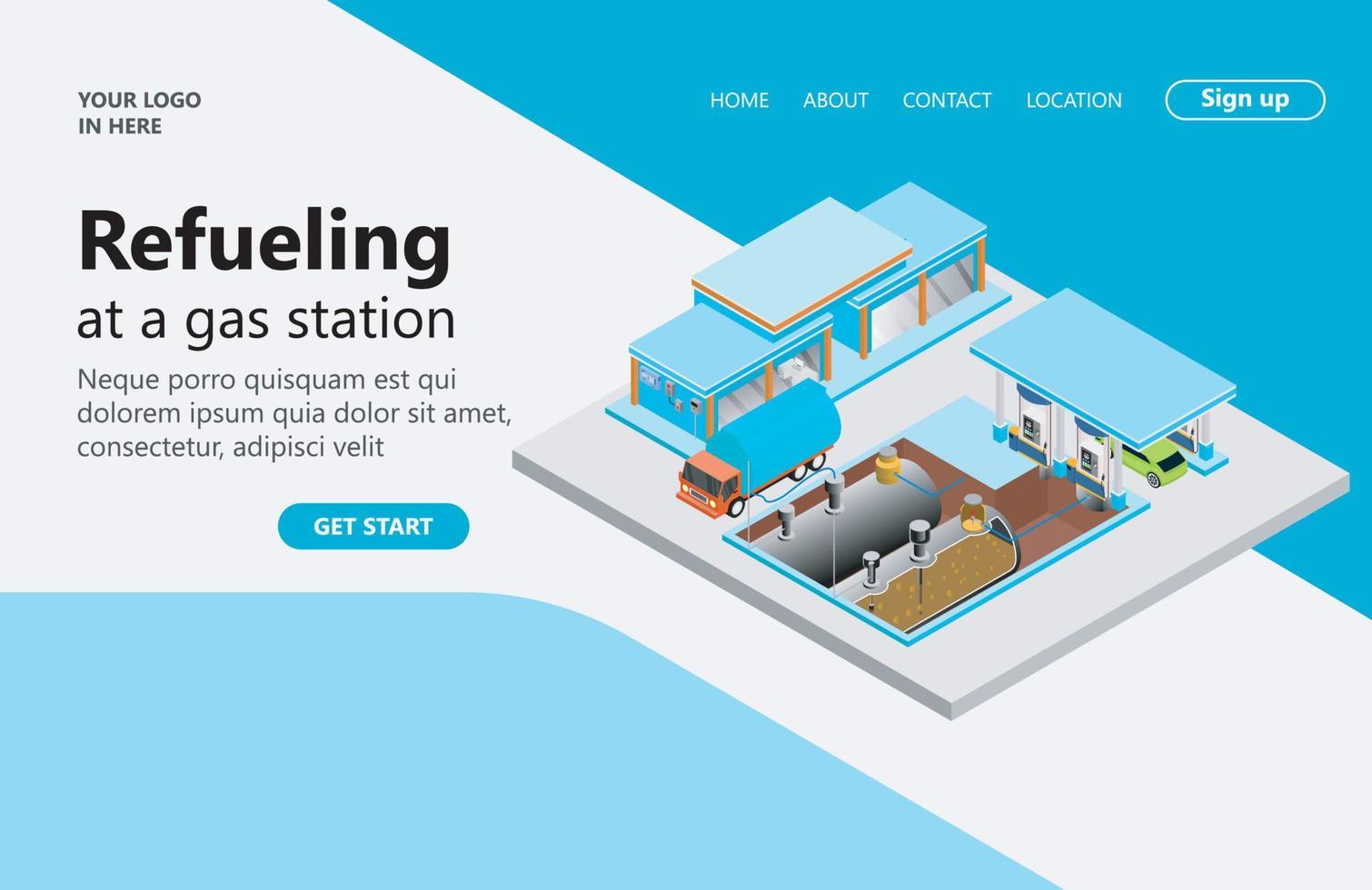 Illustration of a refueling truck at a gas station Suitable for landing page, flyers, Infographics, And Other Graphic Related Assets-vector vector
