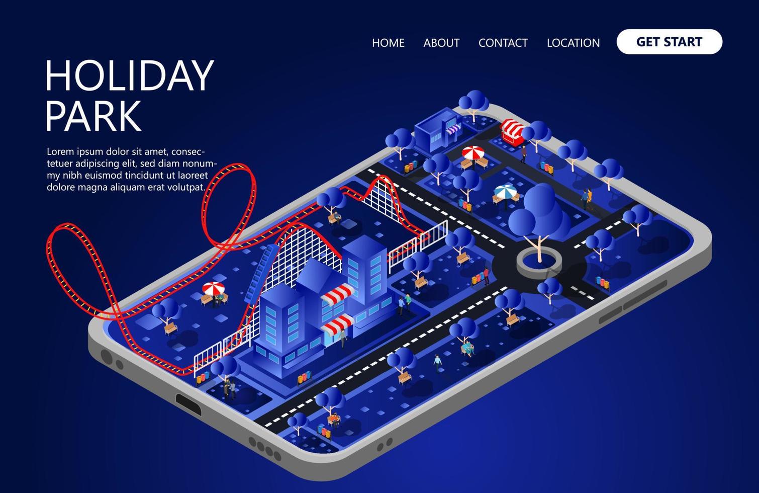 Landing page with illustration of isometric style playground and leisure vector
