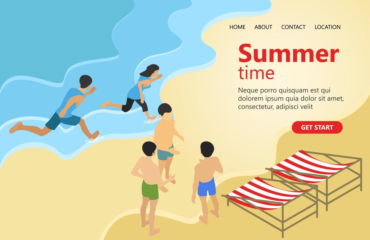 Illustration of summer family vacation on the beach Suitable for landing page, flyers, Infographics, And Other Graphic Related Assets-vector vector