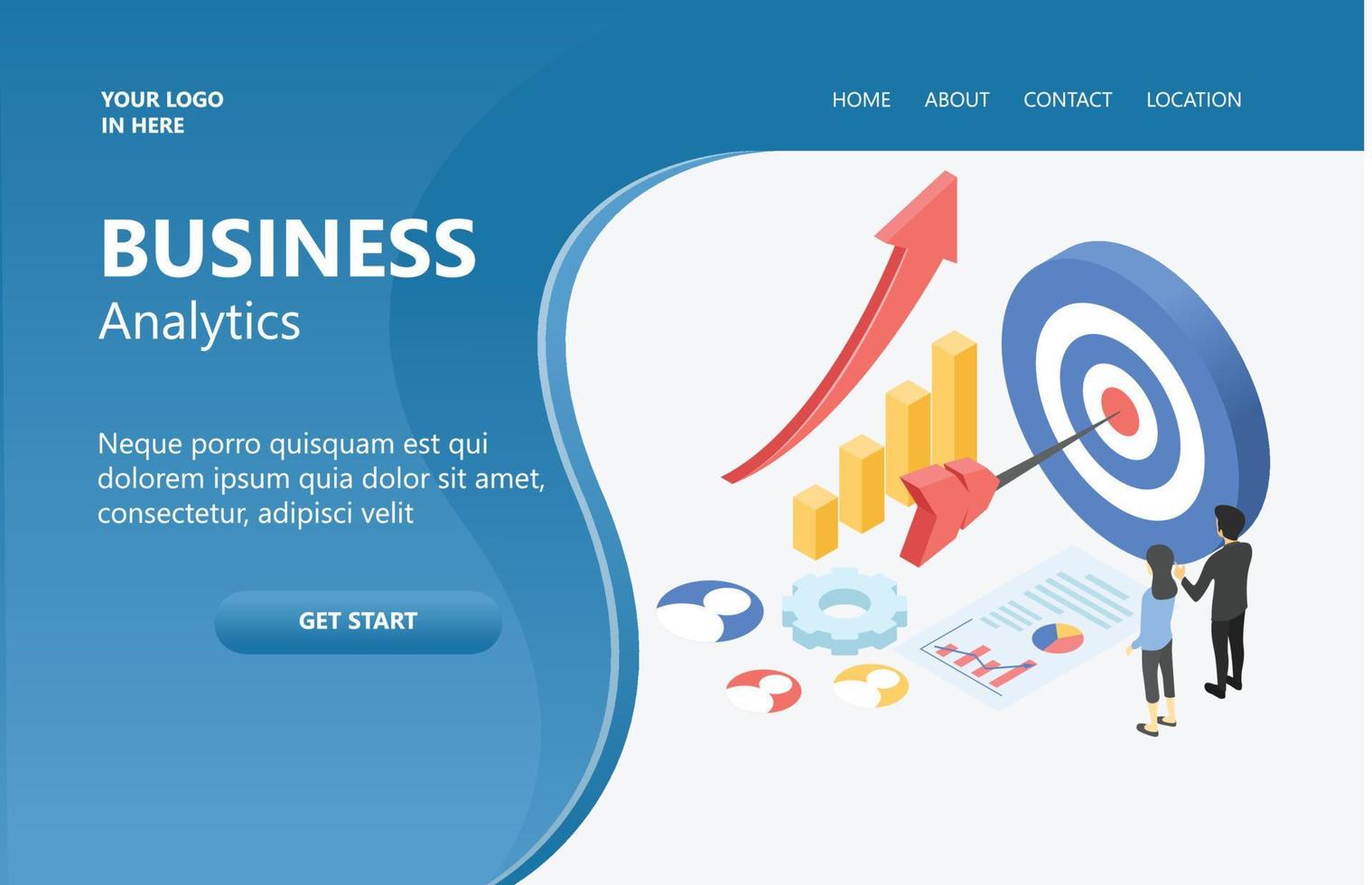 Landing page with illustration of a solid team of business workers vector