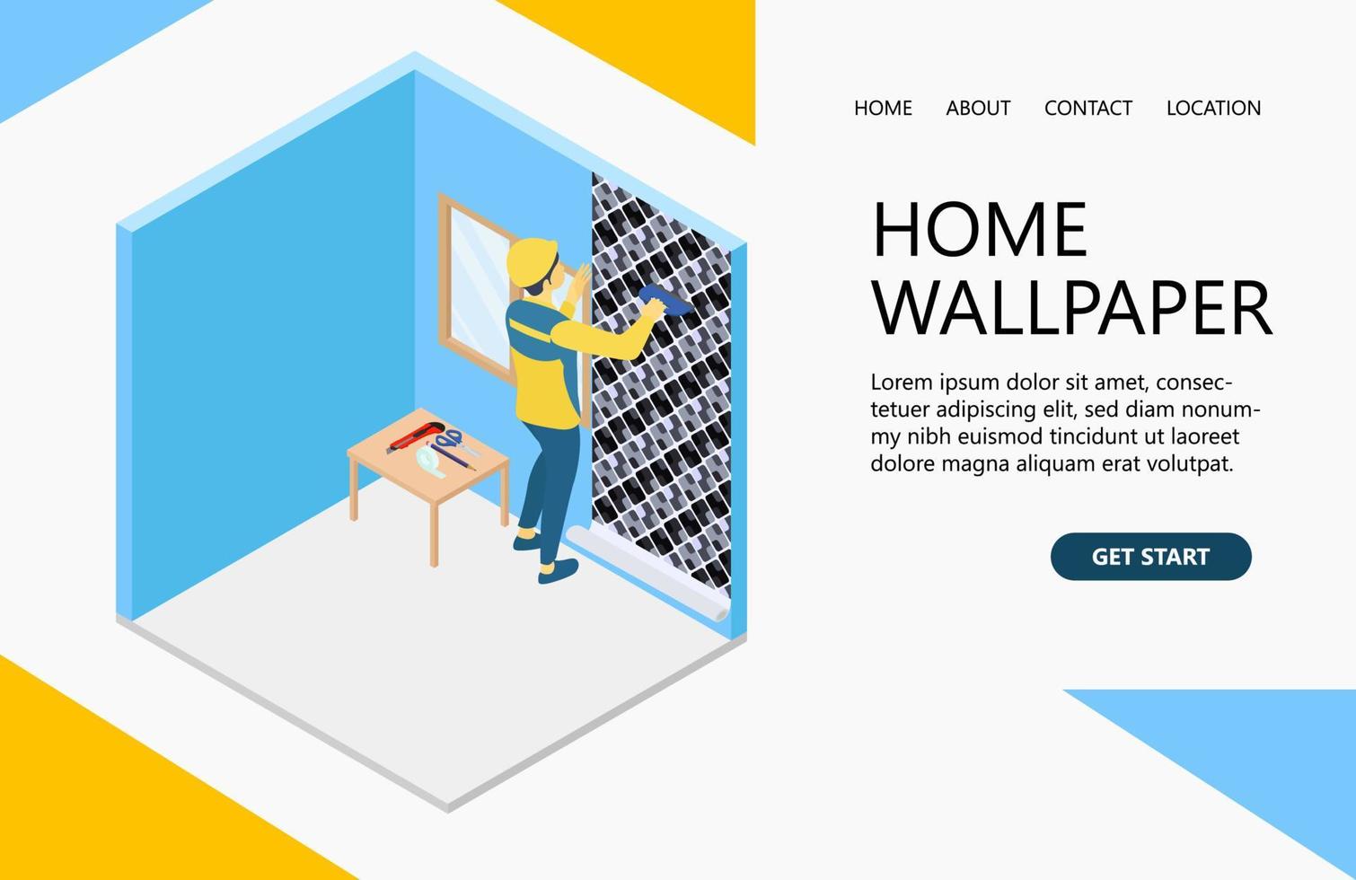 Illustration of a handyman renovating the interior of a building Suitable for landing page, flyers, Infographics, And Other Graphic Related Assets-vector vector