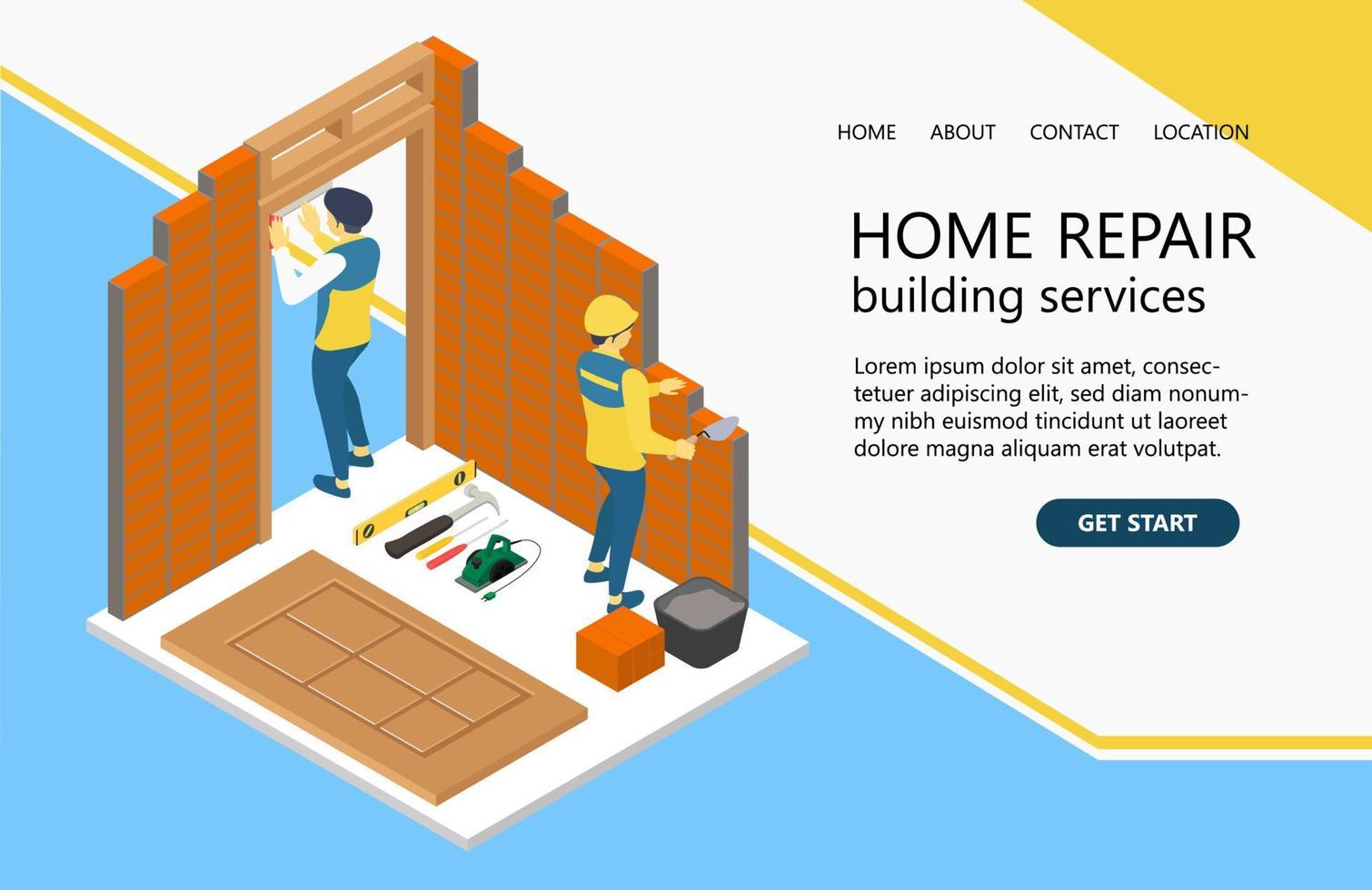 Illustration of a handyman renovating the interior of a building Suitable for landing page, flyers, Infographics, And Other Graphic Related Assets-vector vector