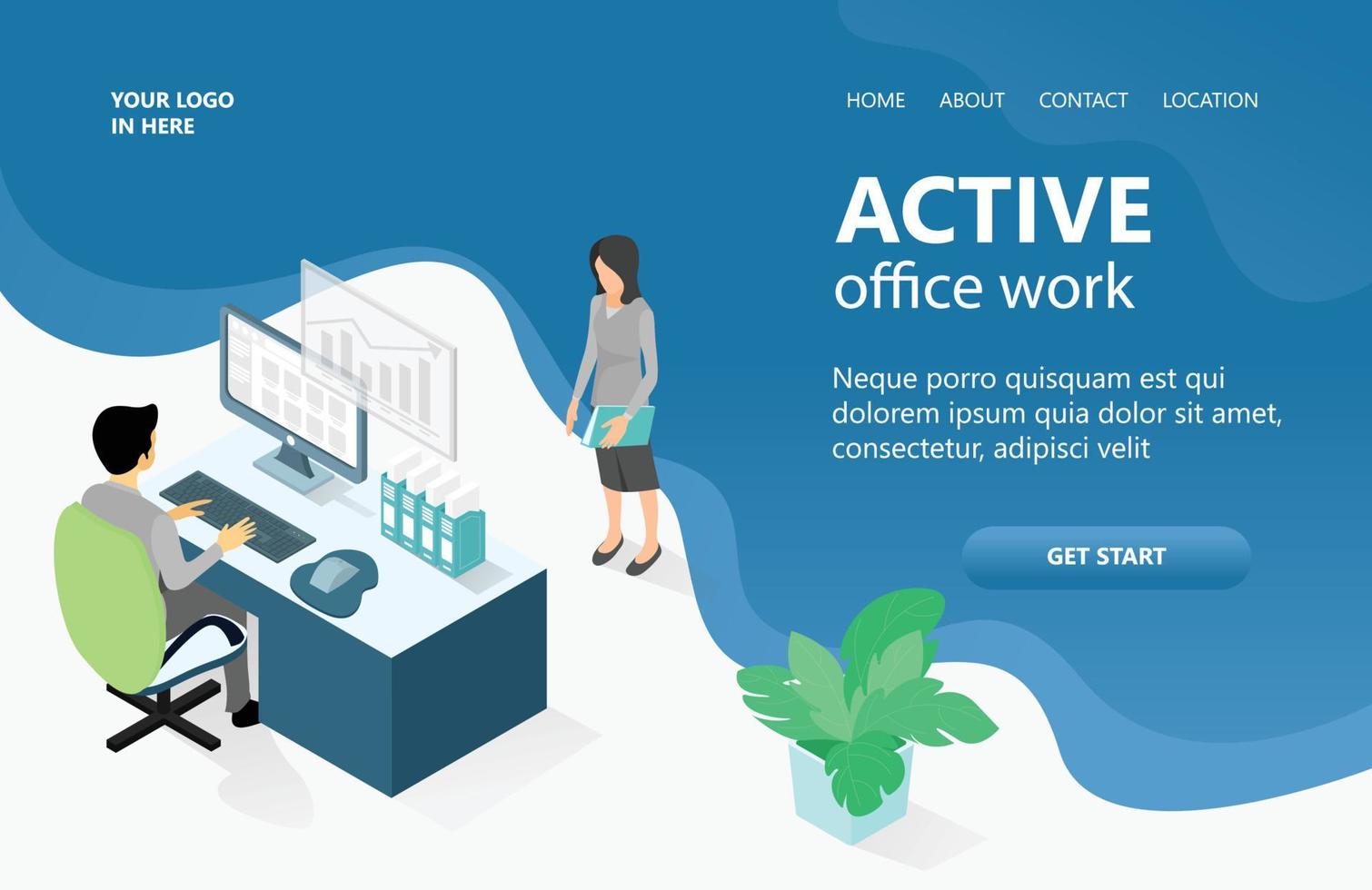 landing pang with illustration of smart business analysis worker team vector