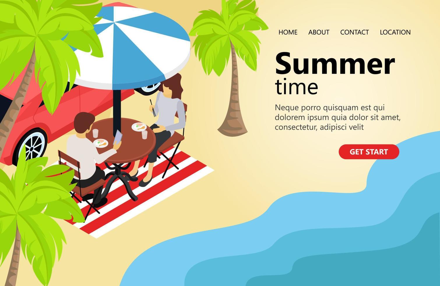 Illustration of summer family vacation on the beach Suitable for landing page, flyers, Infographics, And Other Graphic Related Assets-vector vector