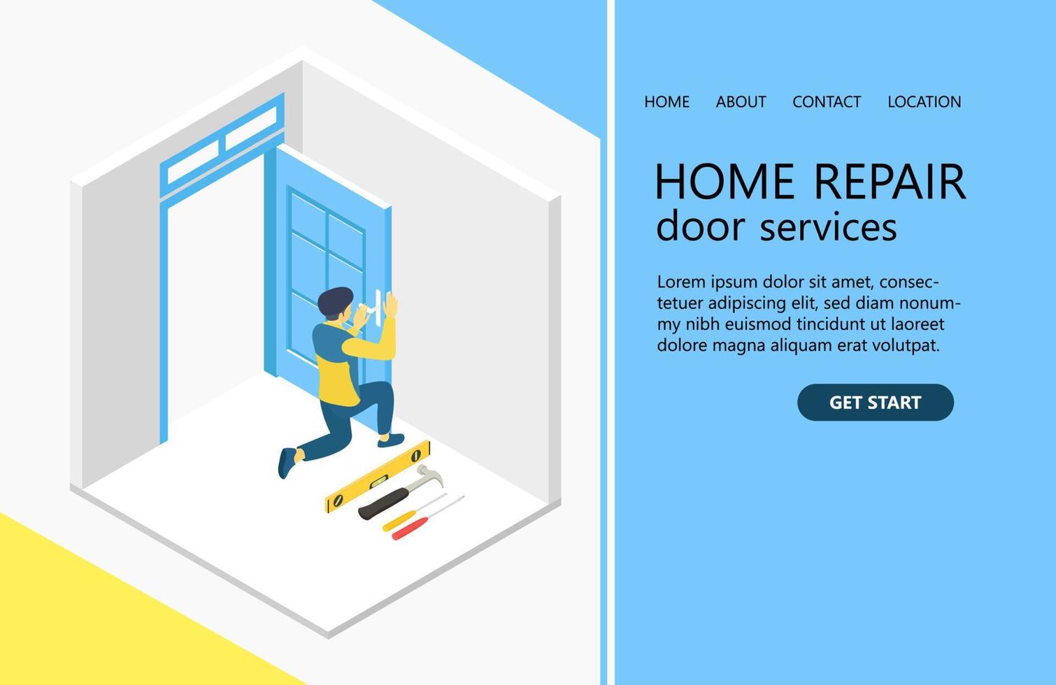 Illustration of a handyman renovating the interior of a building Suitable for landing page, flyers, Infographics, And Other Graphic Related Assets-vector vector