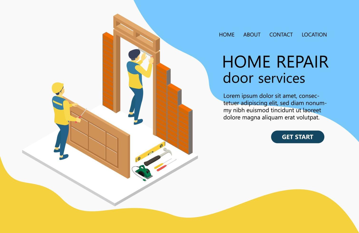 Illustration of a handyman renovating the interior of a building Suitable for landing page, flyers, Infographics, And Other Graphic Related Assets-vector vector